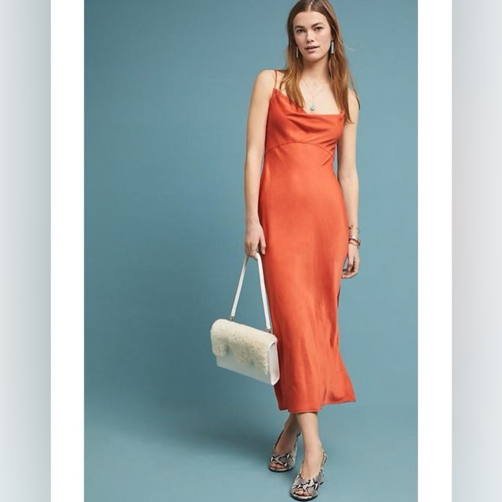 Anthropologie Bias Slip Dress in Orange Lyst Elegant Formal Cocktail Size XS